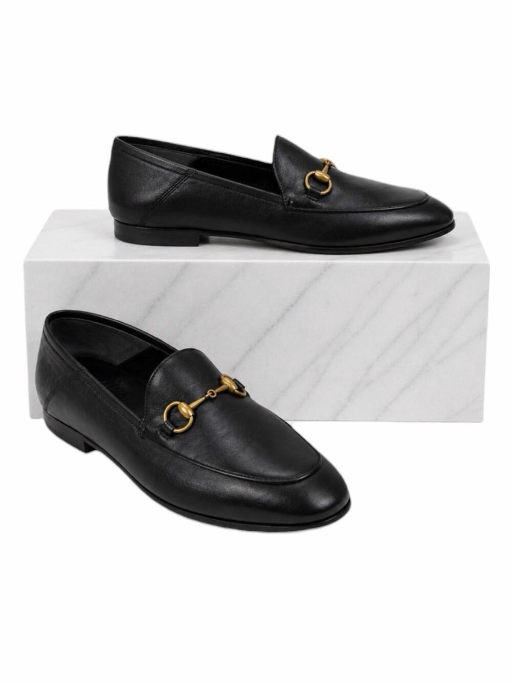 Gucci Brixton Leather Horsebit Loafers Mules Slide Black Size 36